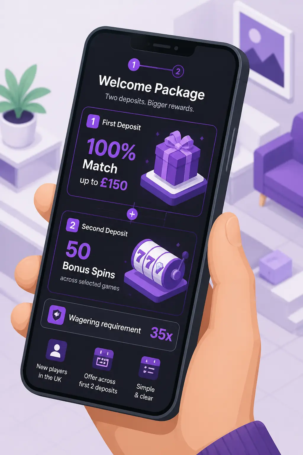 Kachingo Casino Bonus – 100% up to £150 + 50 Spins visual guide for Kachingo